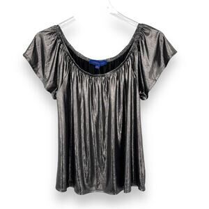 Aeropostale blouse silver metallic shimmer stretch short sleeve holiday M NEW